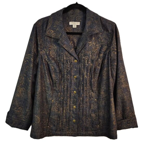COLDWATER CREEK Floral Gold Print 18W Women's Lightweight Denim Jean Jacket - Picture 1 of 8